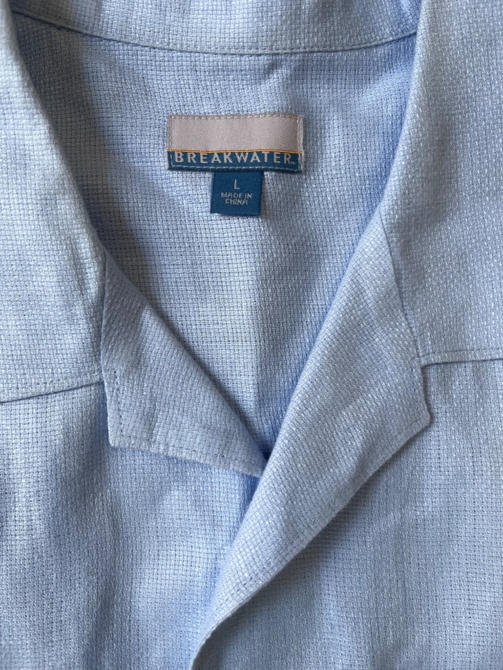 Breakwater Men Button Up Shirt L Light Blue 100% Linen Casual Shirt Resort  Ligh